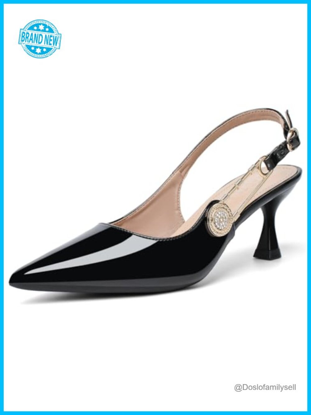 Faux Leather Kitten Heel Slingback Pumps Pointed Toe Work Dress Shoes